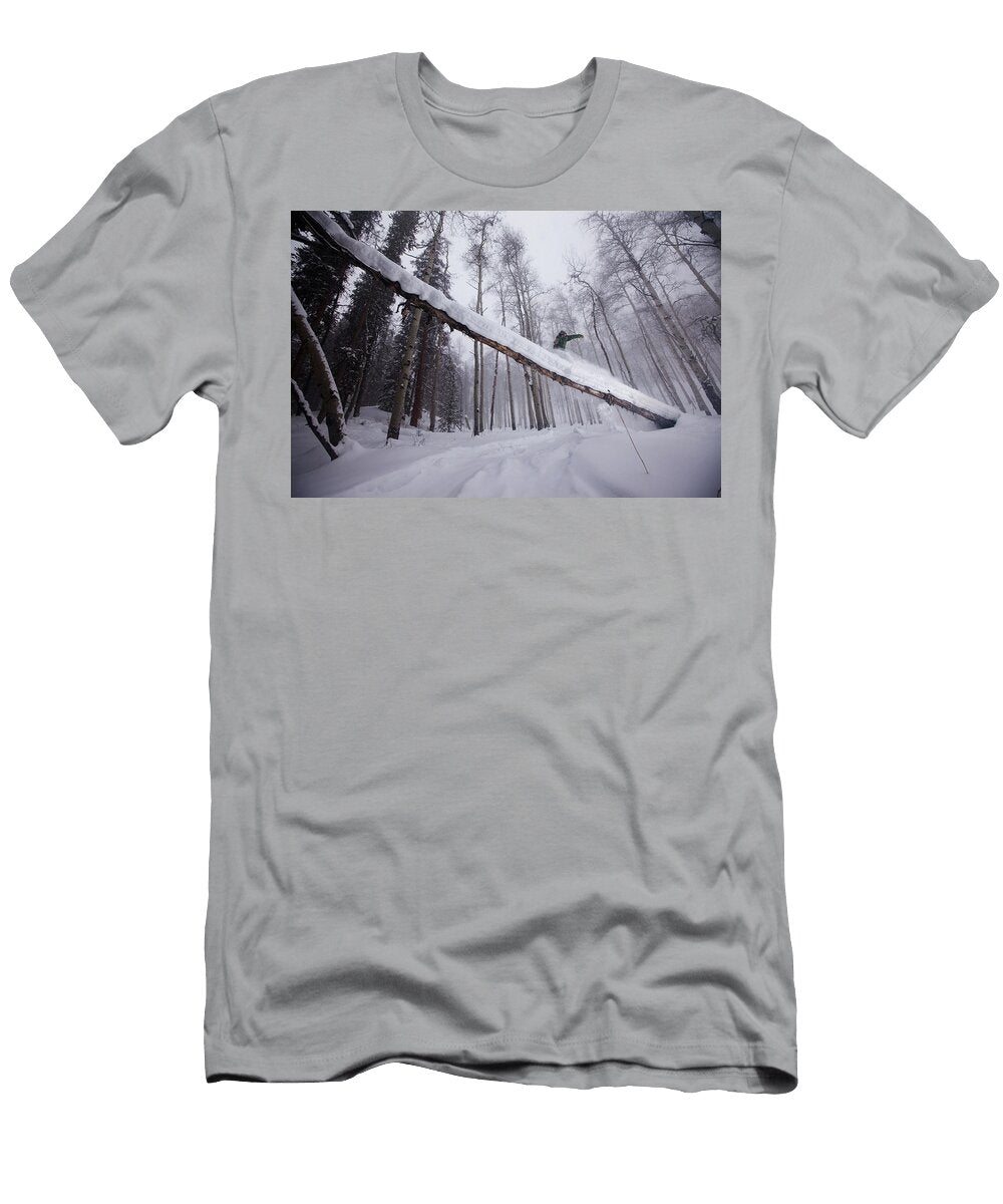 A Male Snowboarder Rides Up Snow Patrick Orton T-Shirt