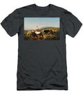 Cattle and Flock of Sheeps with a Donkey Riding Shepherd Boy in a Wide Landscape Adolf Schreyer T-Shirt