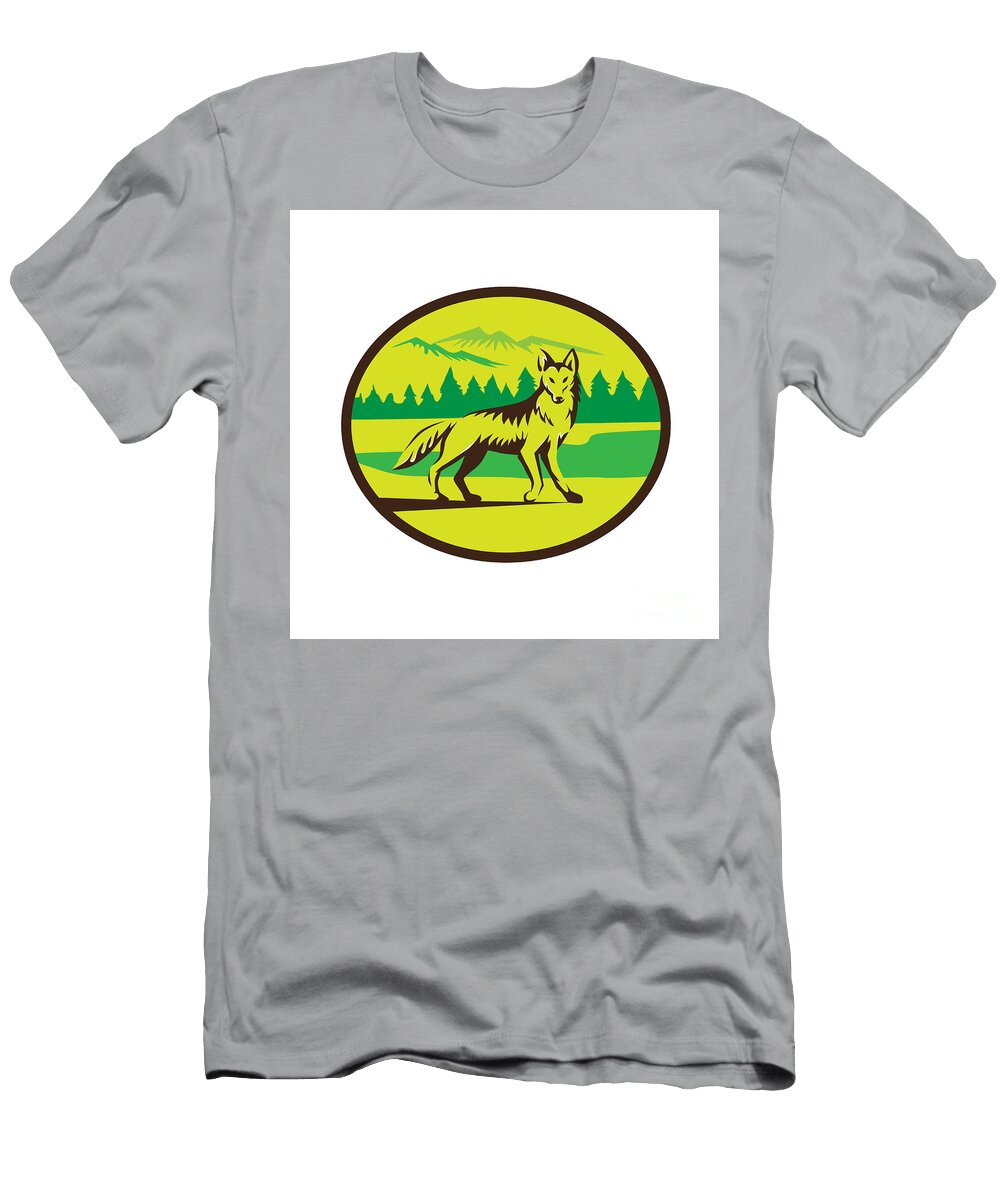 Coyote Mountain Landscape Oval Retro Aloysius Patrimonio T-Shirt
