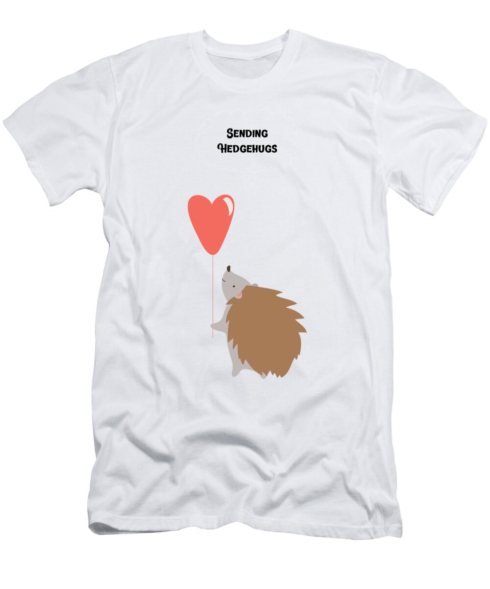 Cute Hedgehog Sending Hedgehugs Gift for Boyfriend Girlfriend Lovers Couple Pun Love Gag Funny Gift Ideas T-Shirt