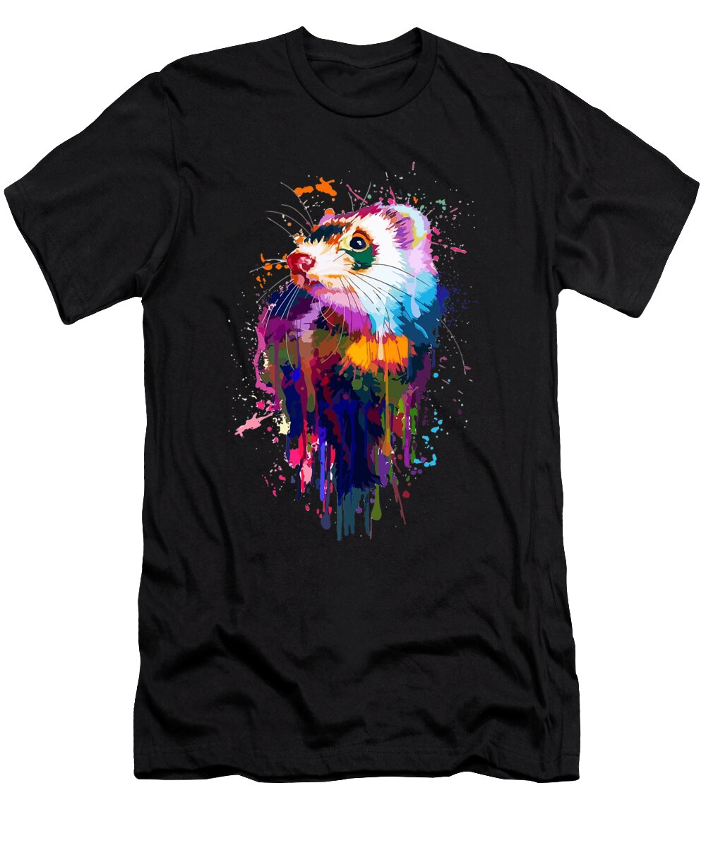 Ferret Face Graphics Hand Drawn Splash Art Ferret Pet Lover Dhbubble T-Shirt