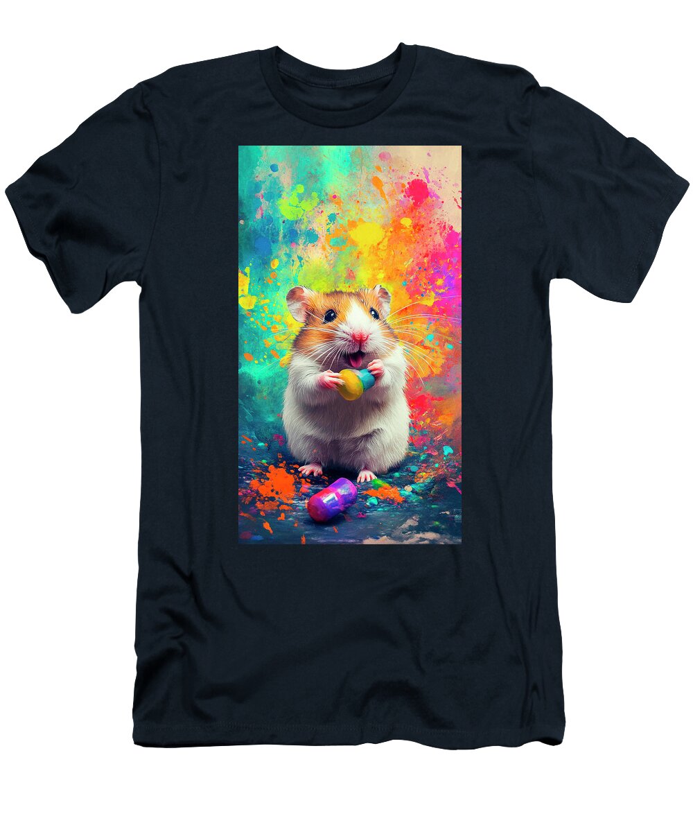 Happy Hamster in a Colorful Art Scene Cortez Schinner T-Shirt