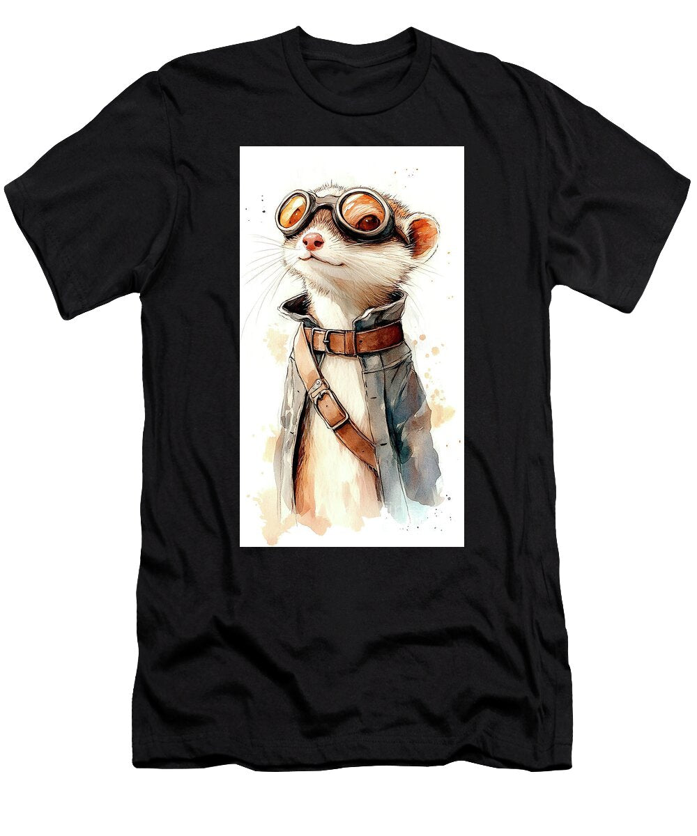 Stylish Ferret in Aviator Glasses Watercolor Portrait Clint Mclaughlin T-Shirt