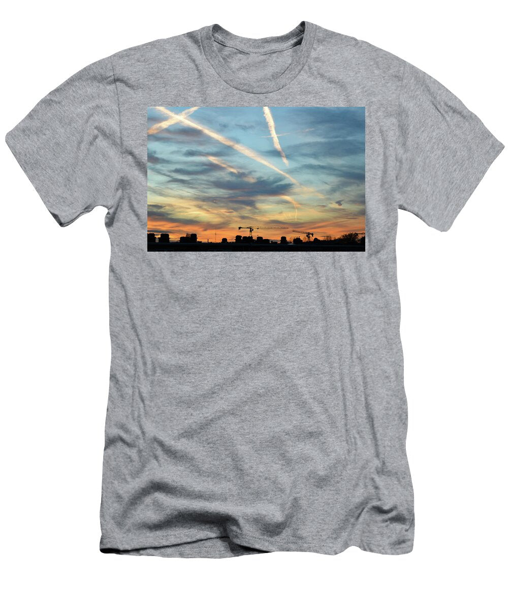 Vapor Trails and Clouds in a Blue and Orange Sky Johan Ferret T-Shirt