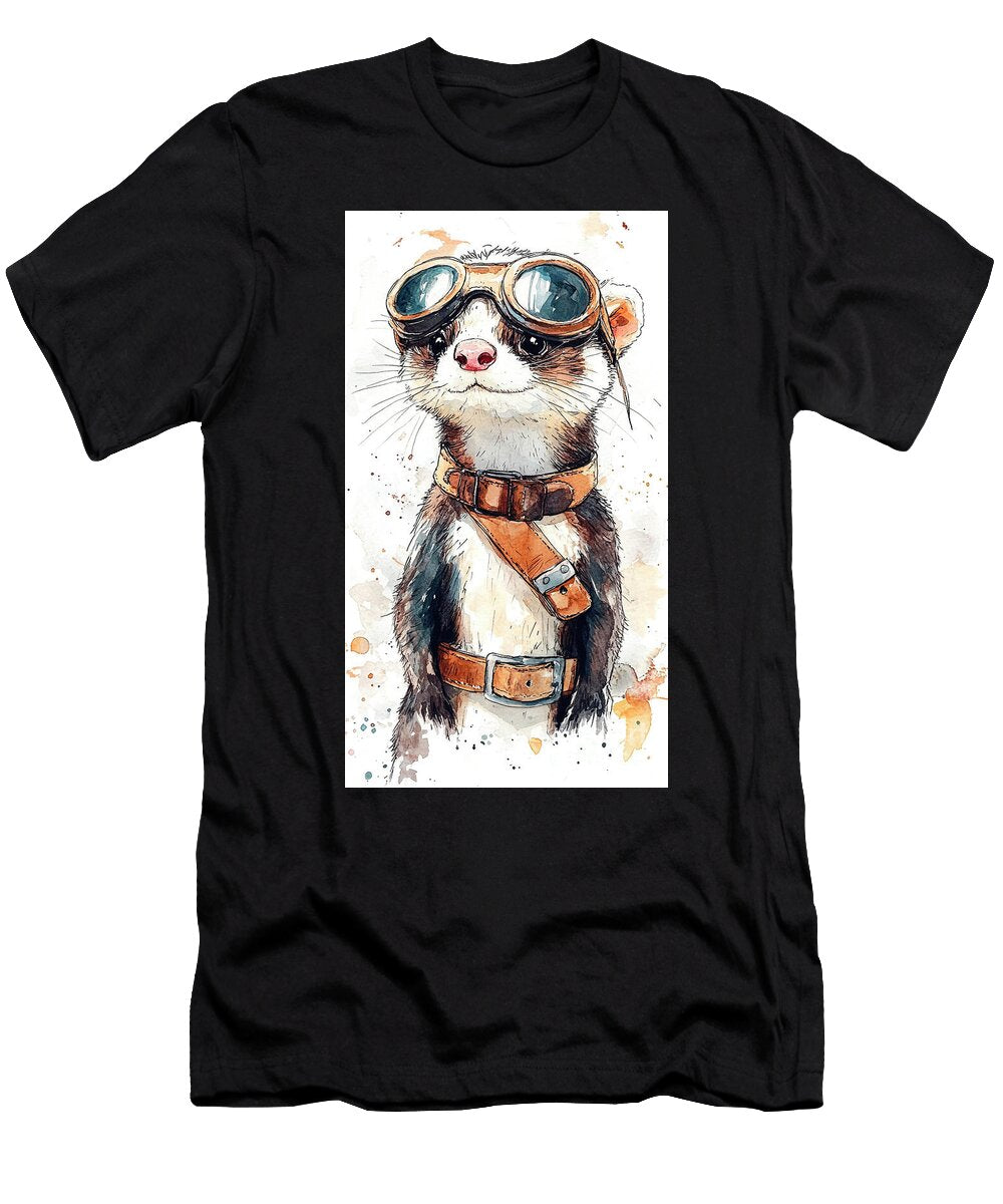 Watercolor Ferret Portrait with Aviator Glasses Clint Mclaughlin T-Shirt